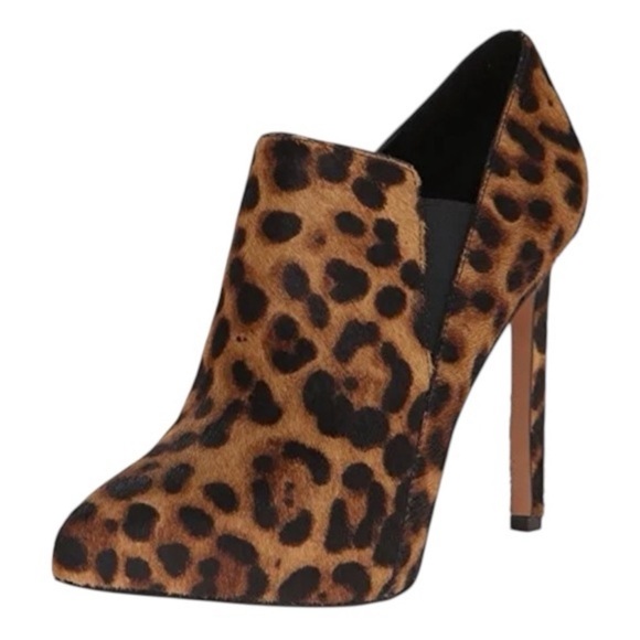 NINE WEST Leandra Brown Leather Leopard Calf Hair Pumps Stiletto Booties 7.5 - Picture 1 of 16